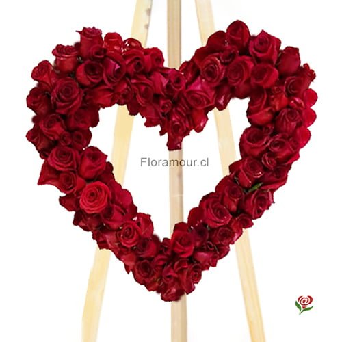 Corona de Flores en forma de corazón de color rojo rosas gerberas flores mixta etc para Funerales Condolencias y Ceremonias Religiosas Montada en Atril