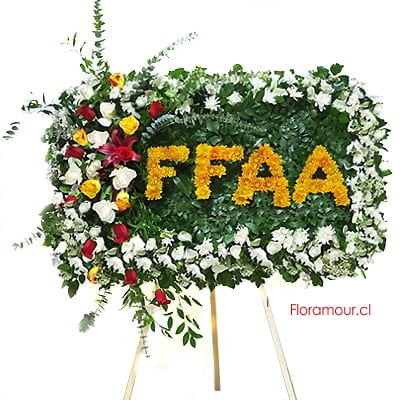 Corona panel de Flores para Funerales Condolencias y Ceremonias Religiosas bordadas con flores naturales Montada en Atril
