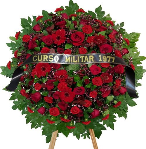 Corona de Flores rojas rosas gerberascrisantemos etc para Funerales Condolencias y Ceremonias Religiosas con cinta impresa Montada en Atril