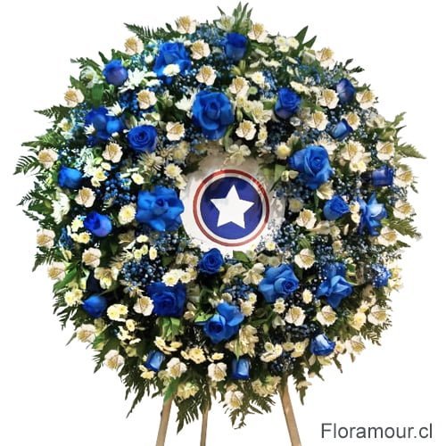 Corona de Flores para Funerales Condolencias y Ceremonias Religiosas Montada en Atril con logo de empresa institución o foto de difunto