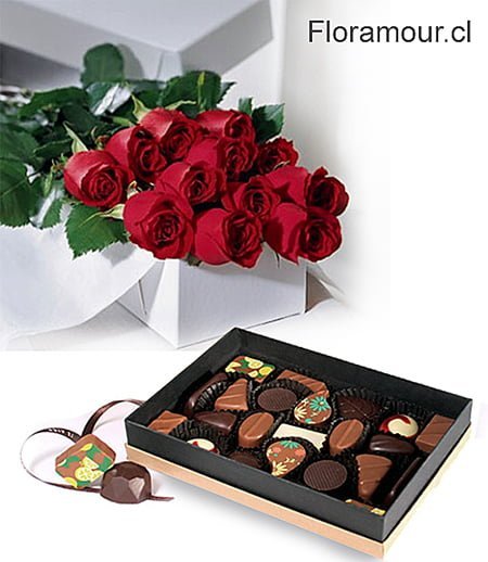 Caja de rosas y bombones surtidos