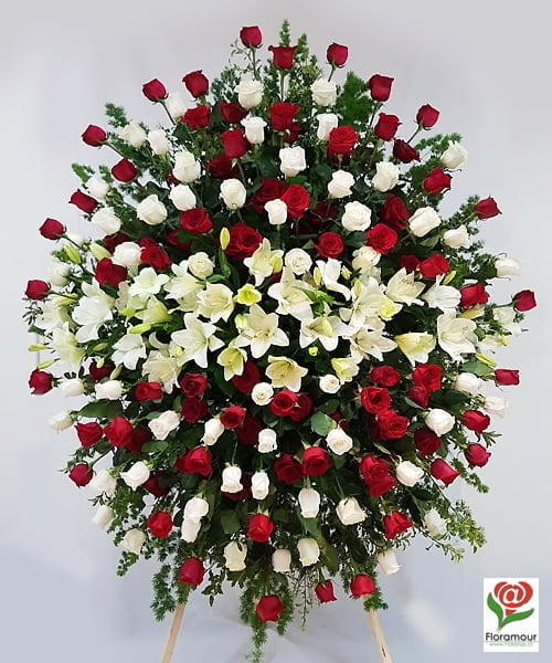 ovalo de Flores para Funerales Condolencias y Ceremonias Religiosas Montada en Atril