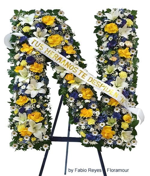 Corona de Flores para Funerales Condolencias y Ceremonias Religiosas Montada en Atril con cinta impresa