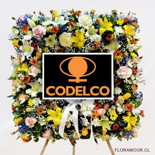 Corona de Flores para Funerales Condolencias y Ceremonias Religiosas Montada en Atril con logo de empresa institución o foto de difunto