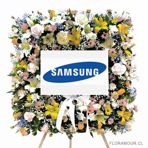 Corona de flores mixtas para funeral de forma cuadrada para ceremonias institucionales empresariales o familiares con logo