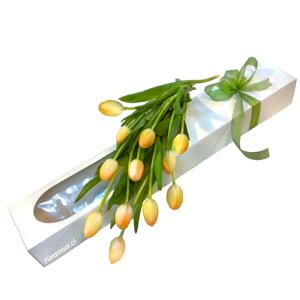 Caja de regalo con 12 tulipanes holandeses amarillos en caja de cartón blanca con visor Tulipanes amarillos para decoración del hogar o regalo