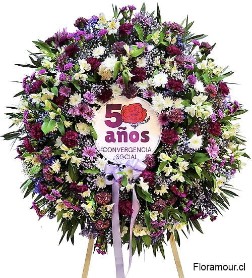 Corona de Flores para Funerales Condolencias y Ceremonias Religiosas Montada en Atril con logo de empresainstitucion o foto de difunto