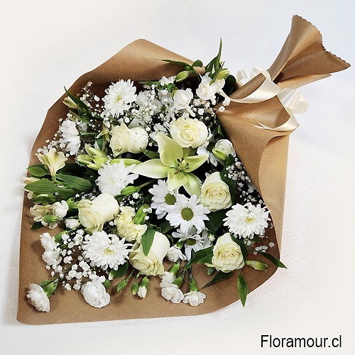 Ramo de rosas blancas y flores mixtas de complemento Saludo de Condolencias o cubre urna